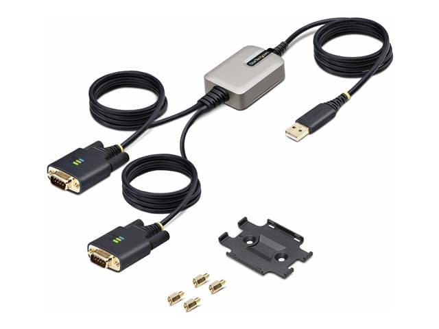 STARTECH.COM - StarTech 13ft (4m) 2-Port USB to Serial Adapter Cable, Interchangeable DB9 Screws/Nuts, COM Retention, USB-A to DB9 RS232, FTDI, Level-4 ESD Protection, Windows/macOS/ChromeOS/Linux - Rugged TPE Construction (2P6FFC-USB-SERIAL) - USB / serial cable - USB