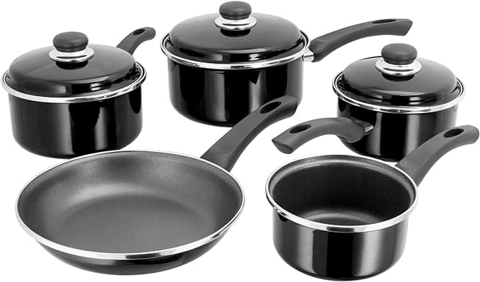 Judge Essentials Enamel 5 Piece Saucepan Set Non-Stick - Black | JHC1