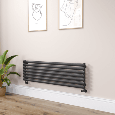 Sorrento Linea Midnight Black Oval Designer Radiator 413x1400mm Single Panel 2321 BTU - Horizontal Bars