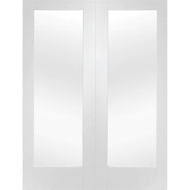 Internal White Primed Fully-Glazed Rebated French Doors with Clear Glass - 1981 x 1372 x 40mm - Pattern 10 - XL Joinery