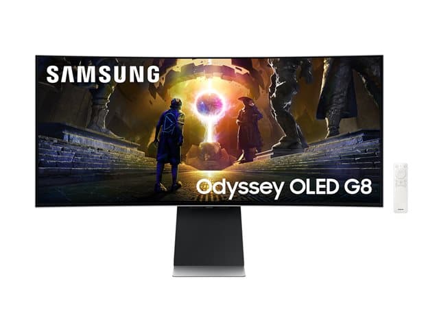 SAMSUNG - Odyssey OLED G8 S34DG850SU - G85SD Series - OLED monitor - Smart - gaming - curved - 34" - 3440 x 1440 UWQHD @ 175 Hz - 250 cd/m² - 1000000:1 - HDR10, HDR10+ - 0.03 ms - 2xHDMI, DisplayPort - speakers - silver