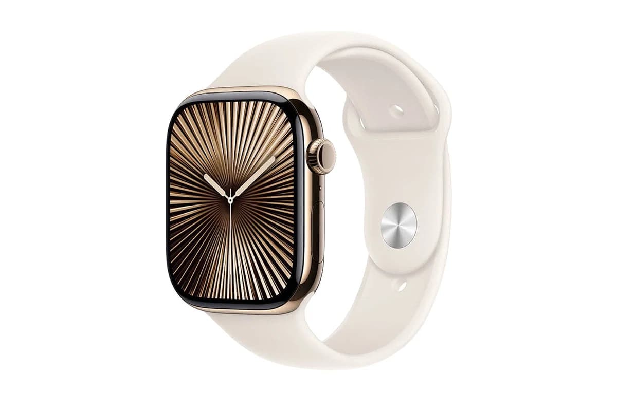 Apple Watch Series 10 GPS + Cellular | 46mm | Gold Titanium Case with Starlight Sport Band S/M