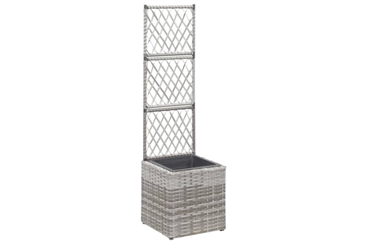 vidaXL 46933 Trellis Raised Bed With 1 Pot 30x30x107cm Poly Rattan Grey