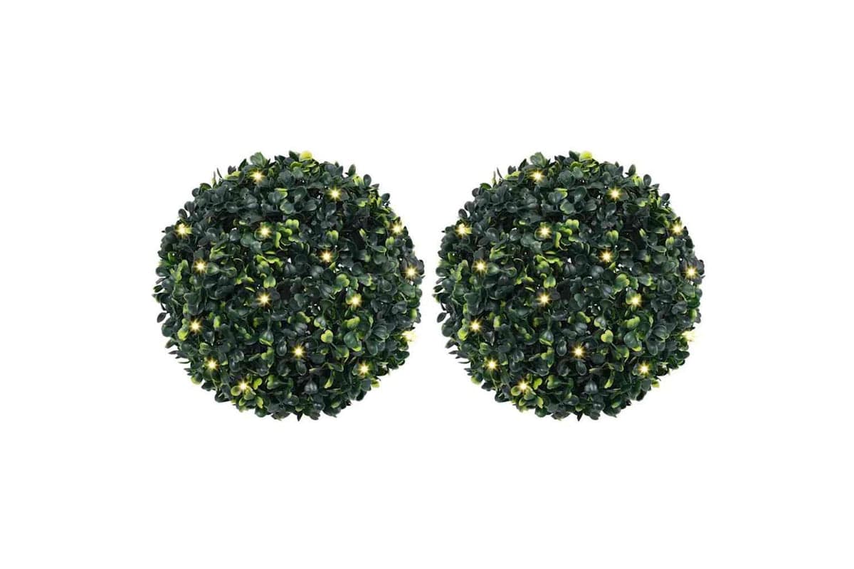 Artificial Boxwood Balls With Led Lights 2 Pcs Green 45 Cm