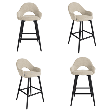 Set of 4 Black and Beige Upholstered Kitchen Stools with Back - Colbie