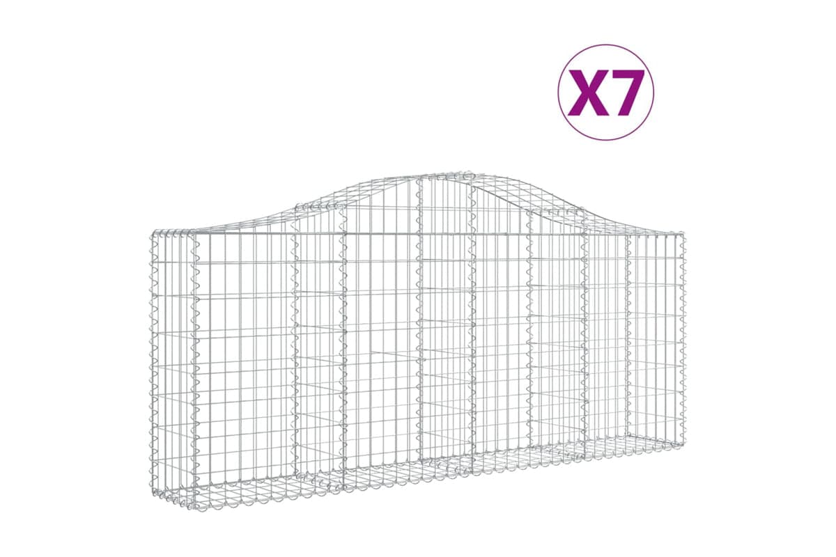 vidaXL 3145414 Arched Gabion Baskets 7 Pcs 200x30x80/100cm Galvanised Iron