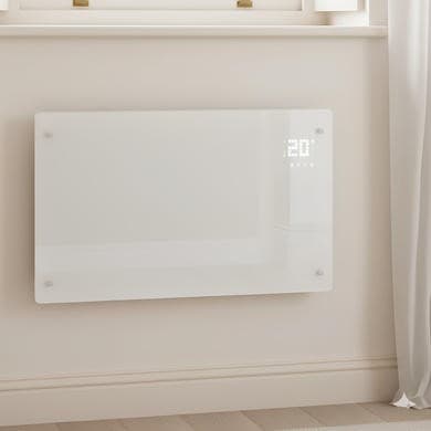 electriQ 2500W Smart Designer Glass Panel Convection Heater - Wall Mountable & Bathroom Safe - White