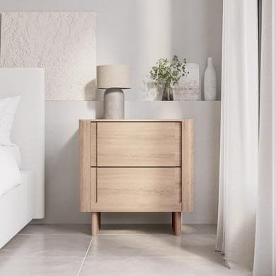 Light Wood Mid Century 2 Drawer Bedside Table - Emile Sustainable Furniture