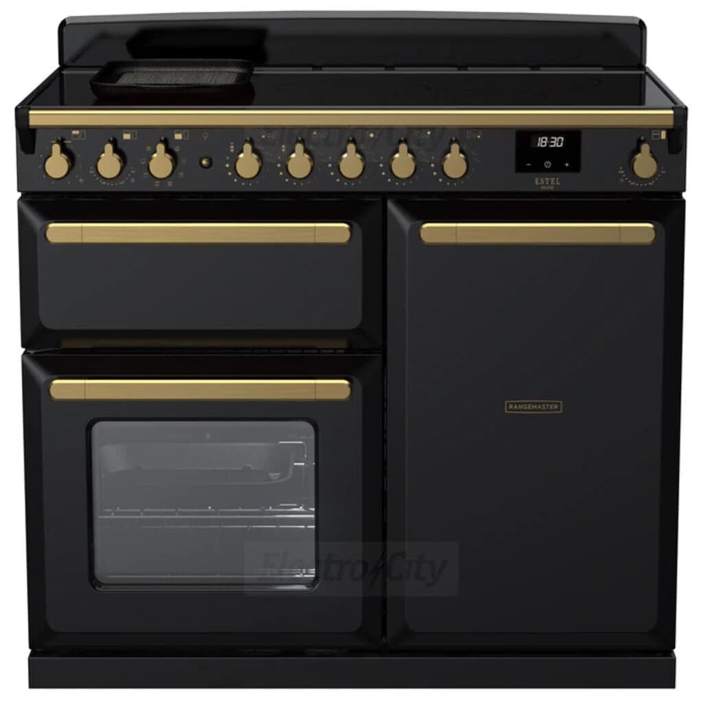 Rangemaster Estel Deluxe 100cm Induction Range Cooker | Black with Brass Trim