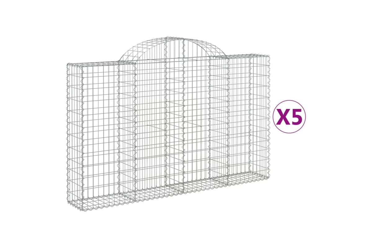 vidaXL 3146134 Arched Gabion Baskets 5 Pcs 200x30x120/140cm Galvanised Iron