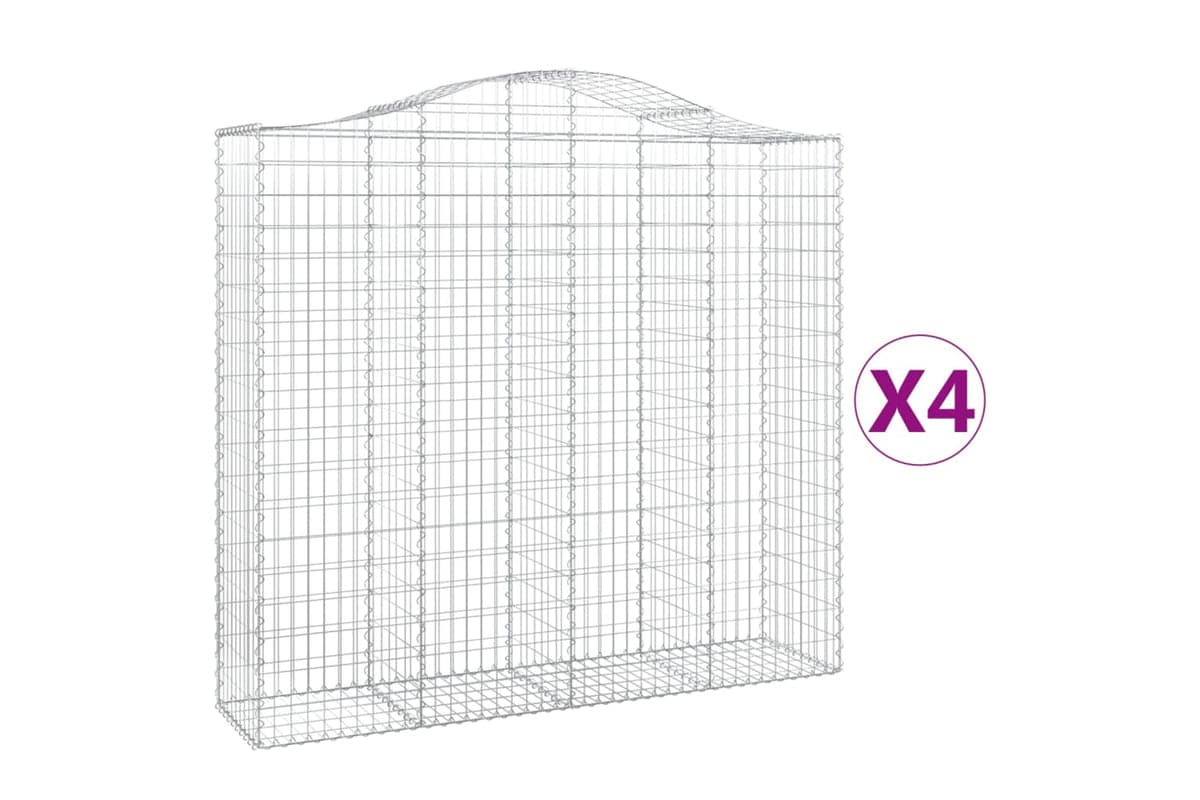 vidaXL 3145726 Arched Gabion Baskets 4 Pcs 200x50x180/200cm Galvanised Iron