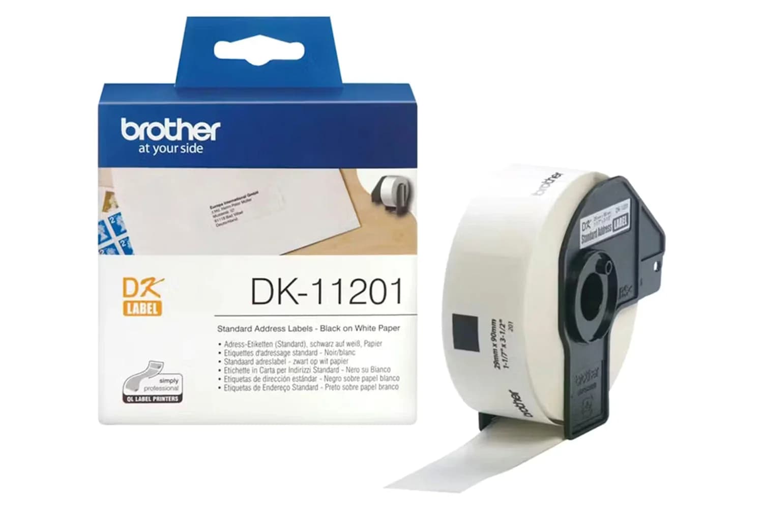 Brother DK-11201 Genuine Label Roll | 90mm | Black/White