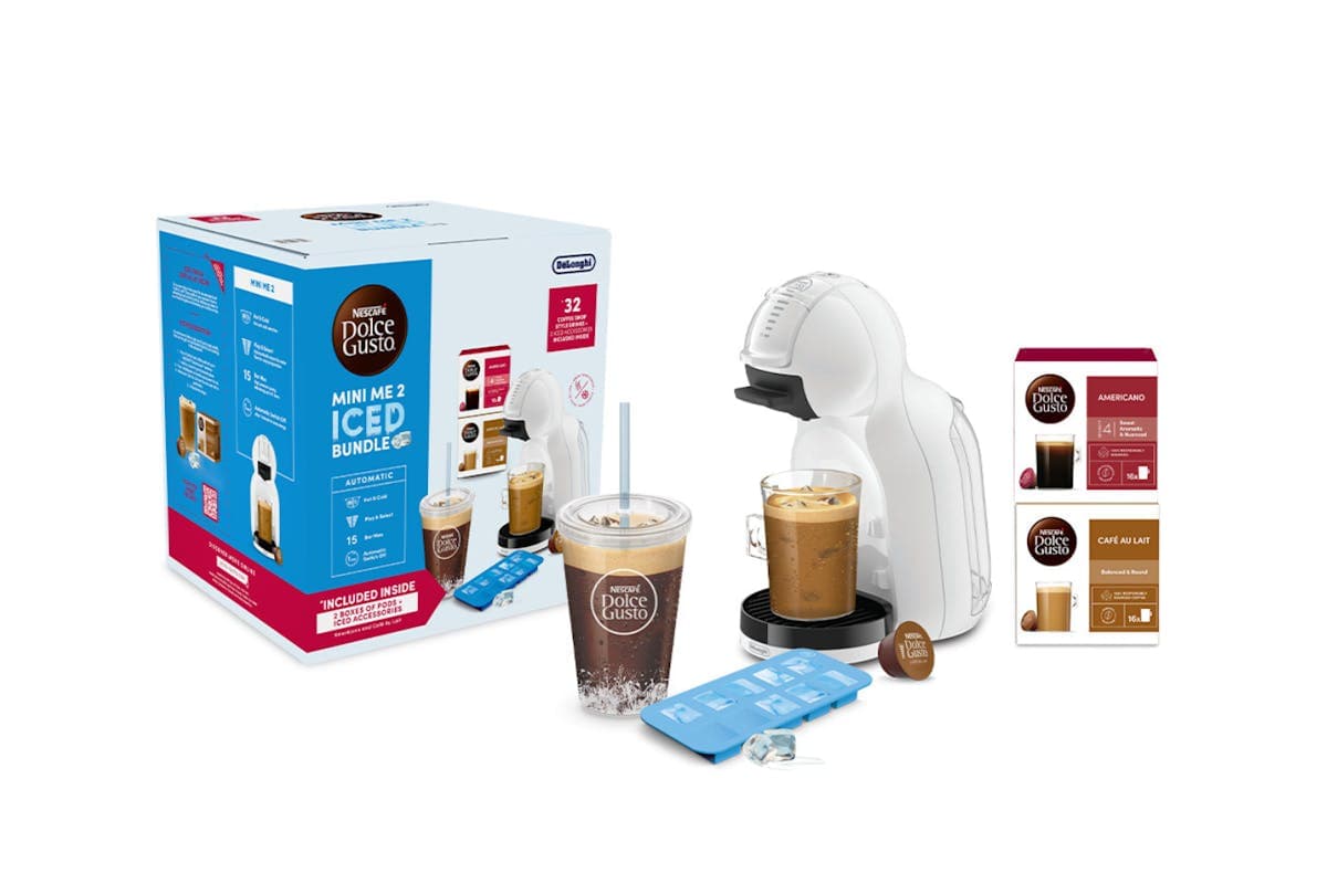 Nescafé Dolce Gusto Mini Me 2 Pod Coffee Machine By De'Longhi - Iced Bundle - White | EDG335.W+2CAPS