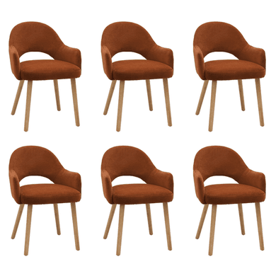 Set of 6 Burnt Orange Upholstered Dining Chairs with Oak Legs - Colbie