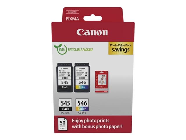 CANON - PG-545 / CL-546 Value Pack - 2-pack - black, colour (cyan, magenta, yellow) - original - ink cartridge / paper kit