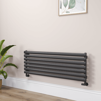 Sorrento Linea Midnight Black Oval Designer Radiator 413x1200mm Single Panel 2007 BTU - Horizontal Bars