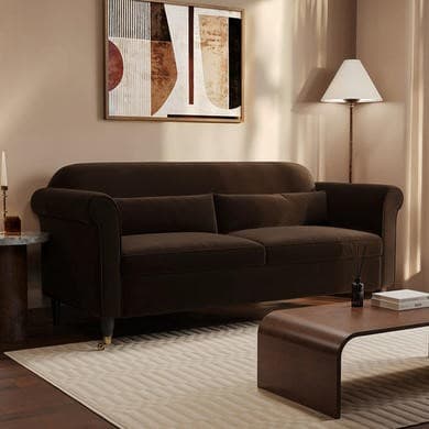 Chocolate Brown Velvet 3 Seater Traditional Sofa - Ramona