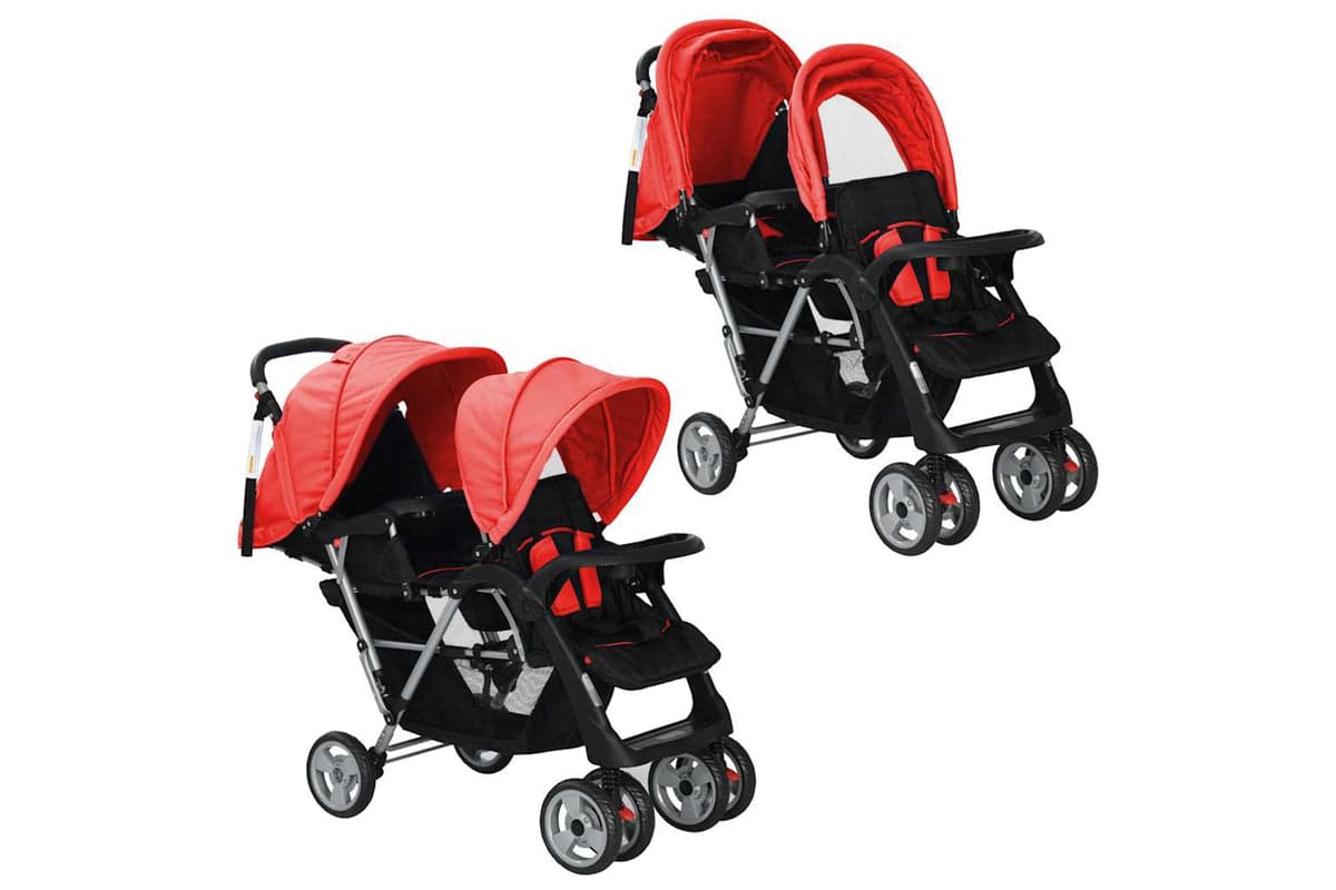 Vidaxl Tandem Stroller Steel Red/Black