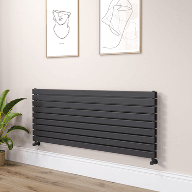 Riace Linea Midnight Black Flat Designer Radiator 630x1600mm Double Panel 5648 BTU - Horizontal Bars