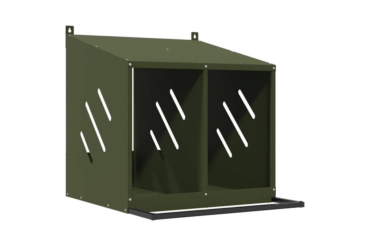Vidaxl Chicken Nesting Box With 2 Compartments Olive Green Metal