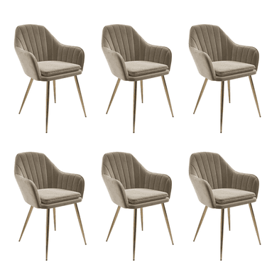 Set of 6 Mink Velvet Dining Chairs with Gold Legs - Logan