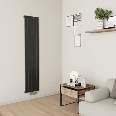 Eco Eleganza Midnight Black Vertical Flat Aluminium Middle Connection Radiator 1800x375mm Single Panel 2823 BTU