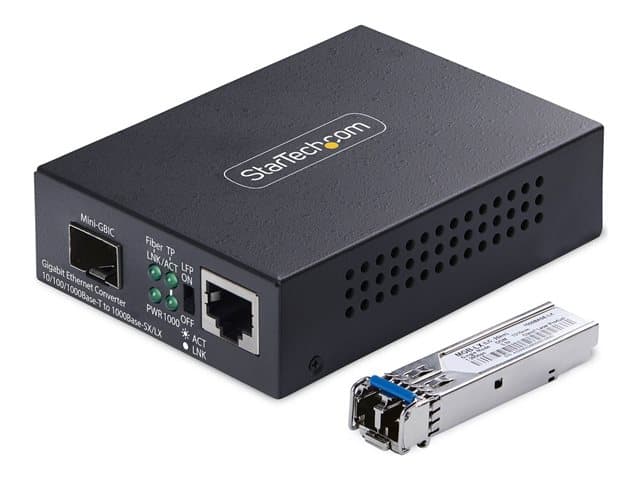 STARTECH.COM - Startech - Fibre media converter - 1GbE - over fibre optic - 10Base-T, 1000Base-LX, 100Base-TX, 1000Base-T - LC Duplex single-mode / RJ-45 - up to 20 km - 1310 nm - TAA Compliant