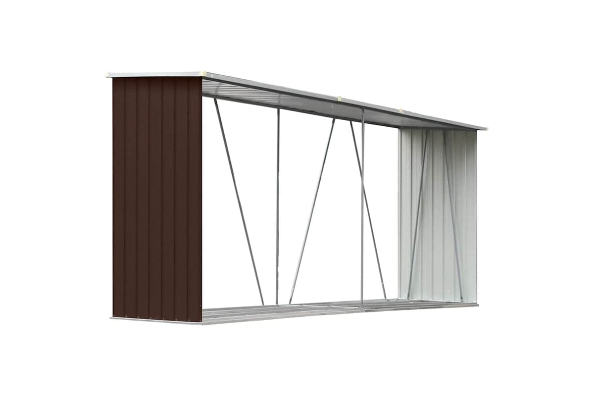 vidaXL 47084 Garden Log Storage Shed Galvanised Steel 330x84x152cm Brown