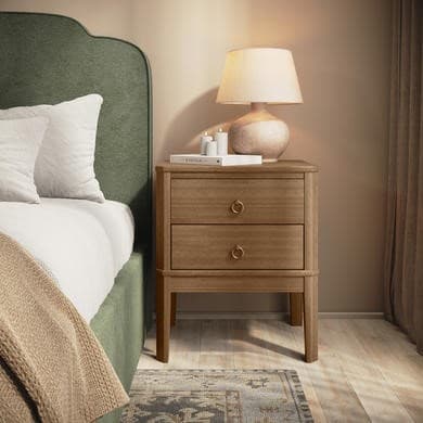 Solid Pine Wood 2 Drawer Bedside Table - Josephine