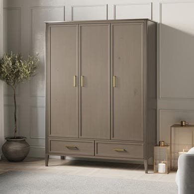 Large Dark Wood 3 Door Triple Wardrobe with Drawers - Delilah