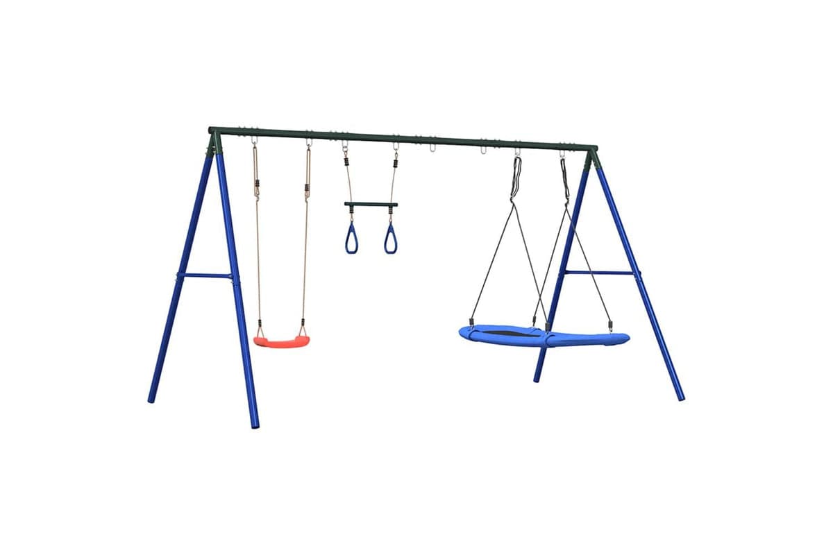 vidaXL 3283630 Outdoor Swing Set With Swing, Trapeze, Nest Swing
