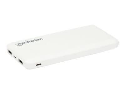 Manhattan Power Bank, 10000 mAh, Output: 2x USB-A (2.1A & 1A), Input: USB-C & Micro-USB (both 2A), White, One Year Warranty, Blister power bank