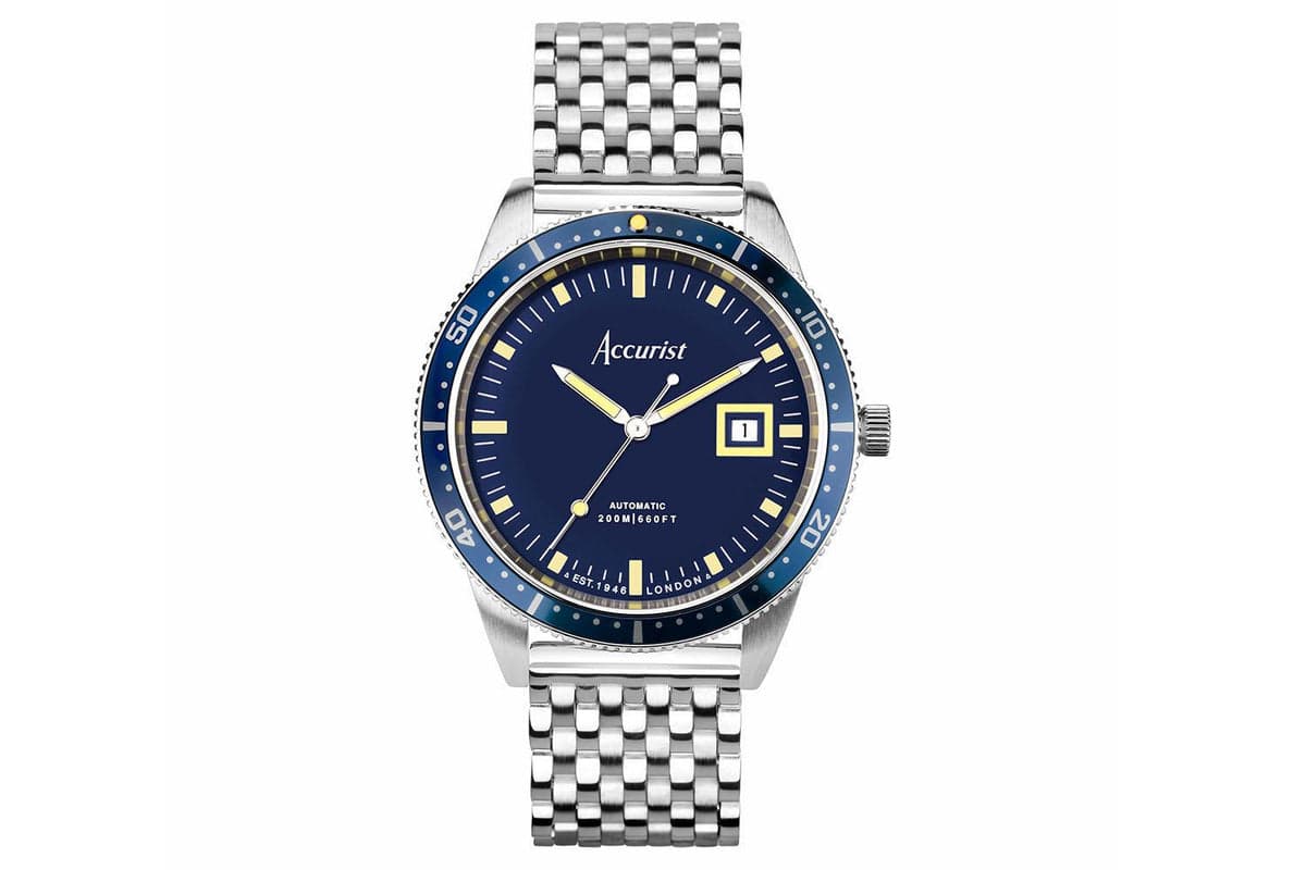 Accurist Dive Automatic Men's Watch | Silver Stainless Steel Case & Bracelet With Blue Dial | 42mm