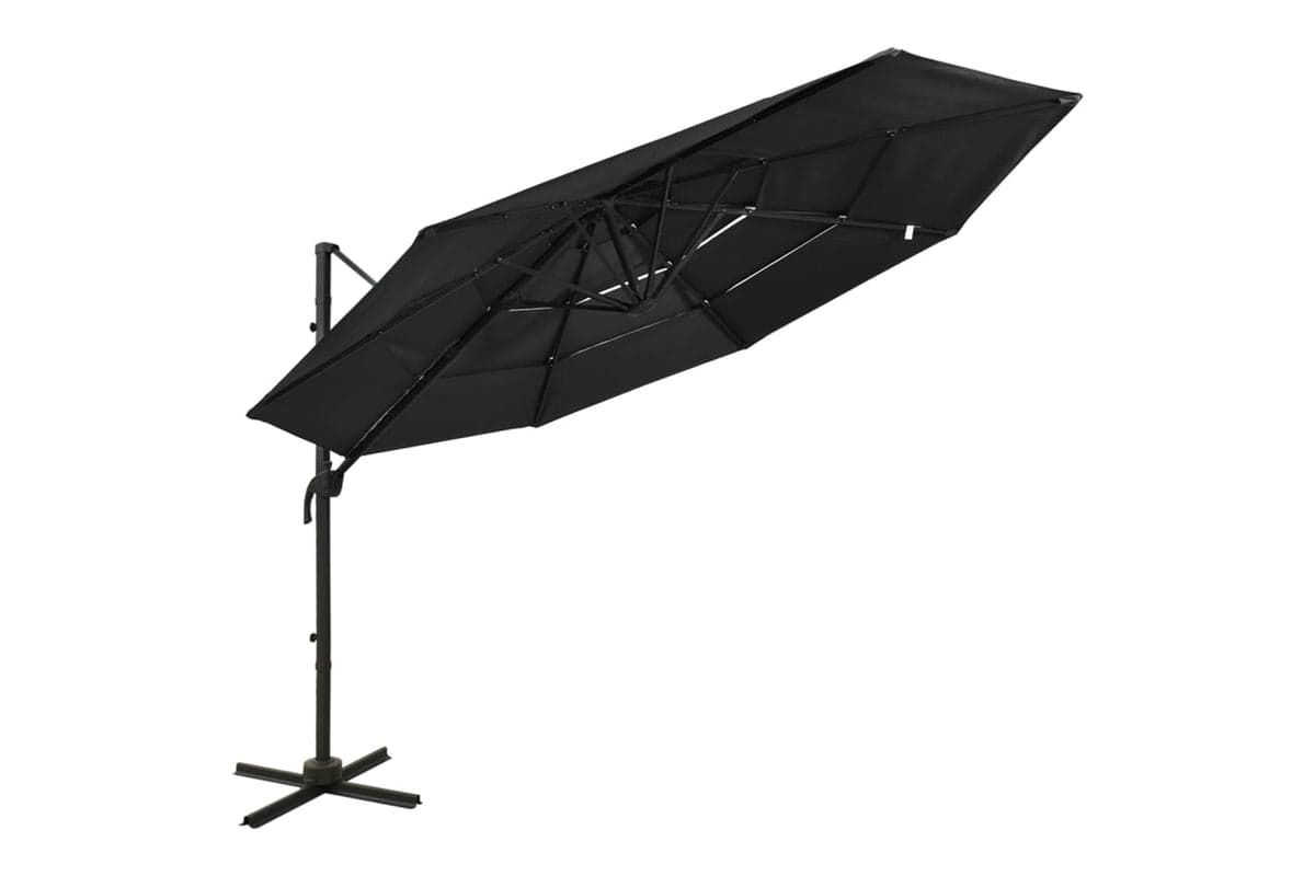 Vidaxl 313834 4-tier Parasol With Aluminium Pole Black 3x3 M