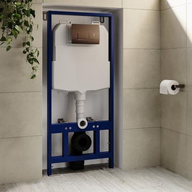 ONLY OPENED - 1168mm Wall Hung Toilet Frame with Bronze Pneumatic Dual Flush Plate & Concealed Cistern - Purificare