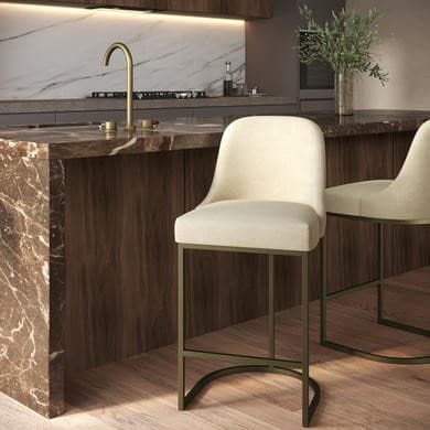Beige and Brass - Upholstered Kitchen Counter Stools - Callie
