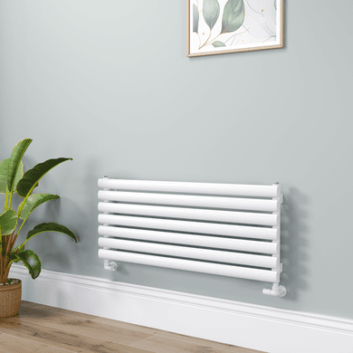 Sorrento Linea White Oval Designer Radiator 413x1000mm Single Panel 1696 BTU - Horizontal Bars