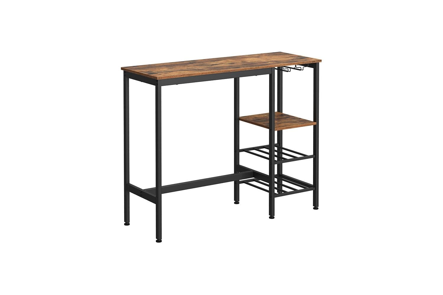 Vasagle Glass Holder Pub Table | Rustic Brown & Black