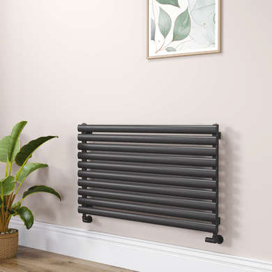 Sorrento Linea Midnight Black Oval Designer Radiator 590x1000mm Single Panel 2420 BTU - Horizontal Bars