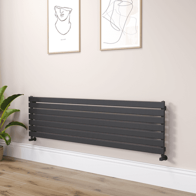 Riace Linea Midnight Black Flat Designer Radiator 490x1800mm Single Panel 3317 BTU - Horizontal Bars