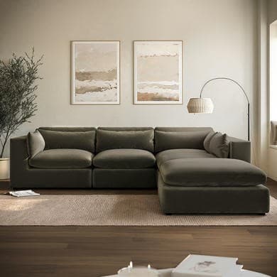 Hudson Khaki Green Velvet L-Shape Corner Sofa