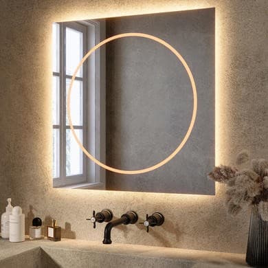Square Front and Backlit Heated Bathroom Mirror with Lights 600mm - Saturn