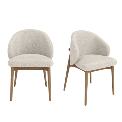 Set of 2 Beige Upholstered Curved Dining Chairs With Solid Oak Exposed Back - Kori