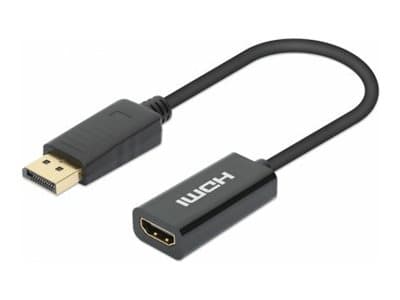 MANHATTAN - DisplayPort 1.2 to HDMI Active Adapter, 4K@60Hz, 15cm, Male to Female, DP With Latch, Black, Not Bi-Directional, Three Year Warranty, Polybag - adapter - DisplayPort / HDMI - 15 cm