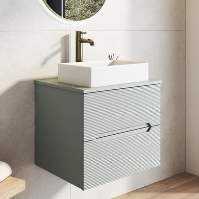 600mm Green Fluted Wall Hung Countertop Vanity Unit with Basin - Melbourne
