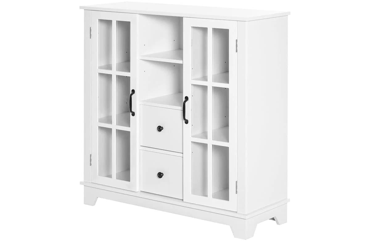 Homcom 2 Glass Doors Kitchen Cabinet | Storage | White
