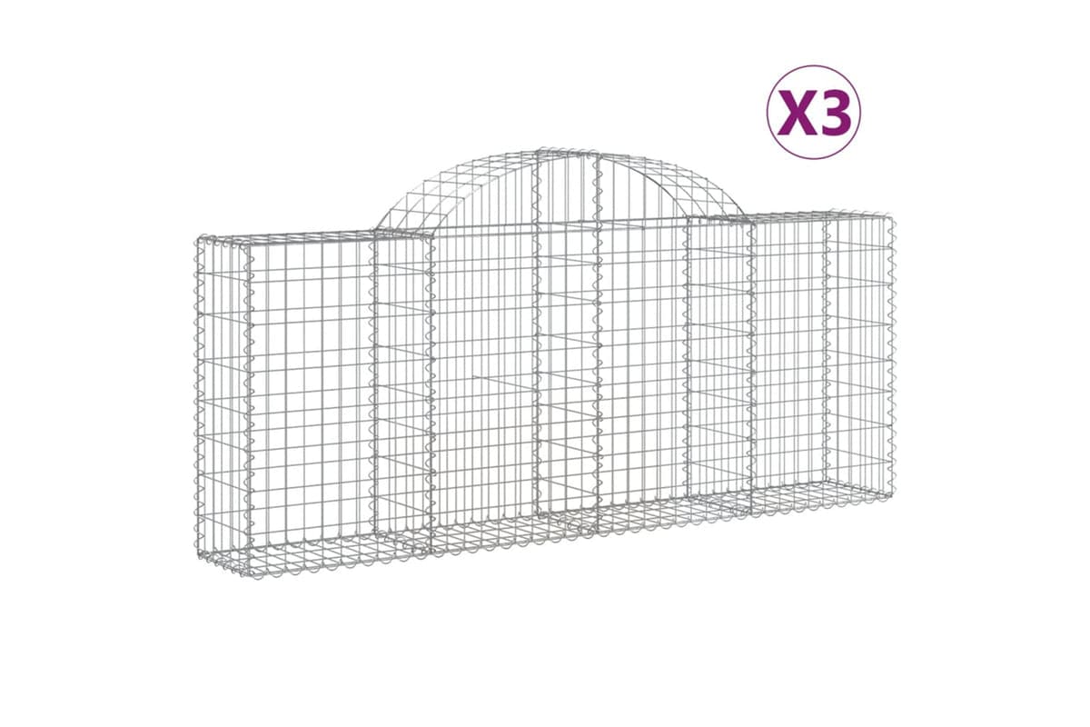 vidaXL 3146090 Arched Gabion Baskets 3 Pcs 200x30x80/100cm Galvanised Iron