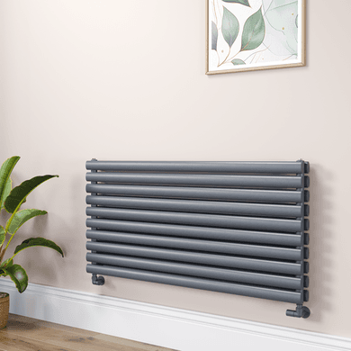 Sorrento Linea Dark Grey Anthracite Oval Designer Radiator 590x1200mm Double Panel 4355 BTU - Horizontal Bars