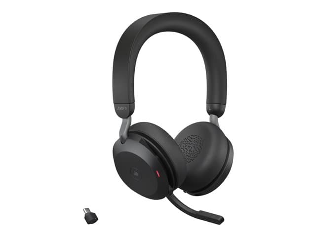 JABRA - Evolve2 75 - Headset - on-ear - Bluetooth - wireless - active noise cancelling - USB-A - noise isolating - black - with charging stand - Optimised for UC