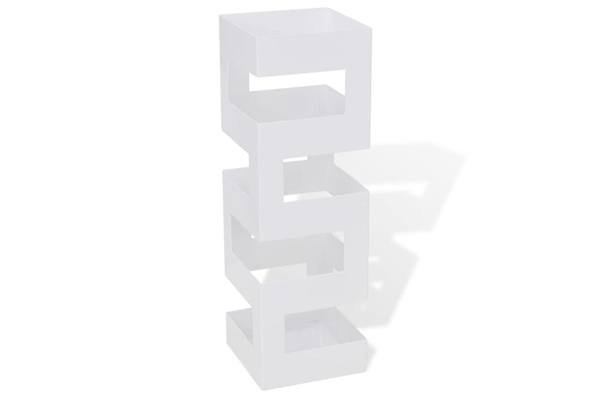 vidaXL 242470 White Square Umbrella Stand Storage Holder Walking Stick Steel 48.5cm